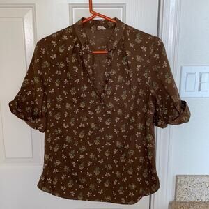 Sears Vintage Women’s Short Sleeve Floral Print Sz L Polyester Rayon Brown